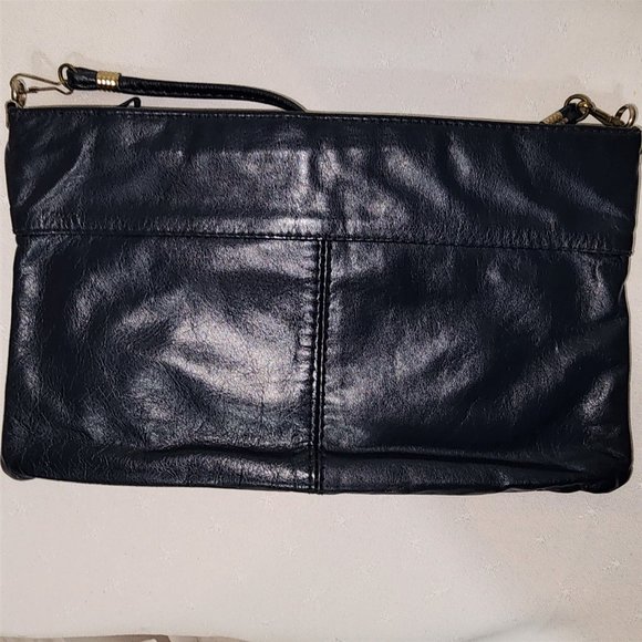 Vintage 1980's Slim Leather Navy Blue Shoulder Bag Clutch Crossbody Purse - Picture 2 of 4